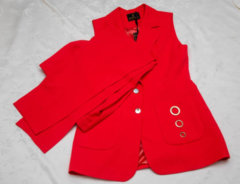 Ensemble Tailleur Femme Sans Manches – Rouge Élégant – Taille 42