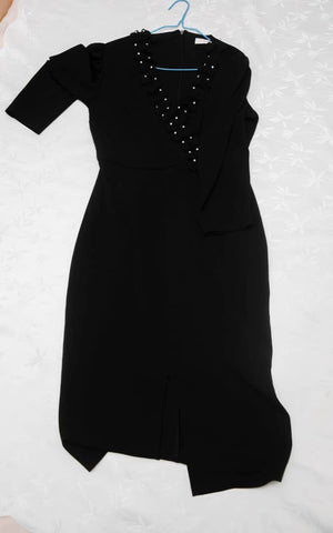 Robe Noire LILIUM – Manches 3/4 – Taille 38 – Élégance Intemporelle