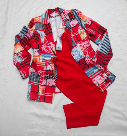 Ensemble Tailleur Femme Coloré – Élégance Audacieuse, Taille 40